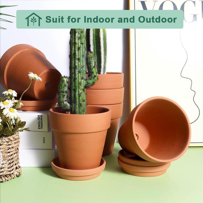 vensovo Terra Cotta Pots with Saucer - 6 Pack 5 Inch Clay Pot Ceramic Pottery Planter Cactus Flower Pots Succulent Pot Drainage Hole, Great for Plants, Crafts and Wedding Favor - Image 3